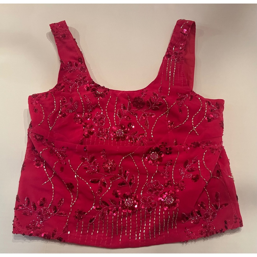 Missactiver Woman's Rose Red Sequin Sleeveless Top Blouse Size Medium